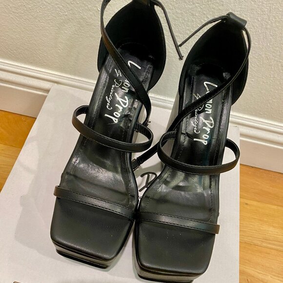 LEMON DROP BY PRIVILEGED BLACK PLATFORM SANDALS SIZE 5/35 - Picture 3 of 7